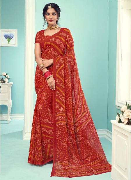 Red Colour STAR CHIFFON 67TH EDITION Ruchi New daily Wear Chiffon Bandhni Saree Collection 12801 D